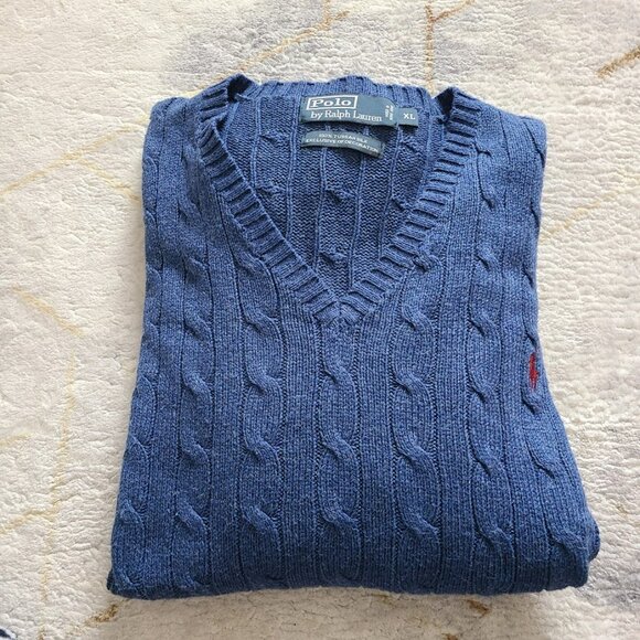Polo Ralph Lauren 100% Tussah Silk Cable Knit Sweater XL Blue Pony - Picture 8 of 8